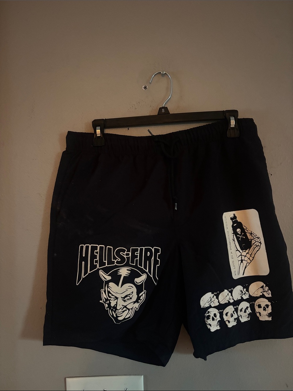 Black 'HELLS•FIRE' Graphic Shorts